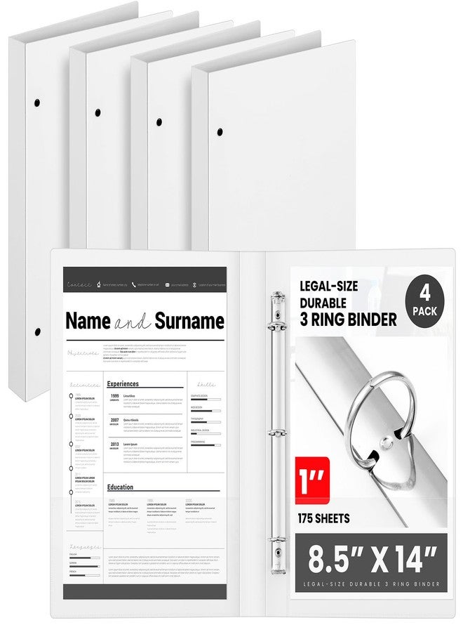 Henoyso 4 Pcs Legal Size Binder 3 Ring 1" Durable White Binders for 8.5" x 14" Paper Hold up to 175 Sheets for Documents Artwork Blueprints, Office, Home, Work Places - Image 1